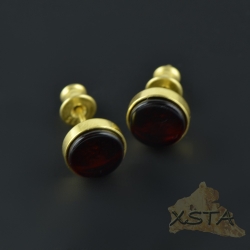 Stud amber earrings with Cherry color
